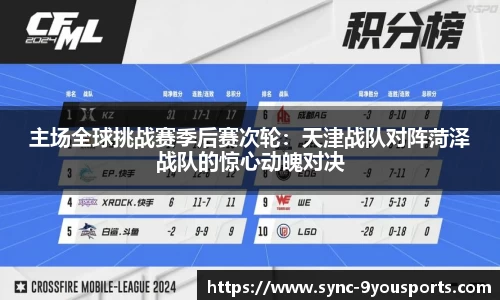 主场全球挑战赛季后赛次轮:天津战队对阵菏泽战队的惊心动魄对决